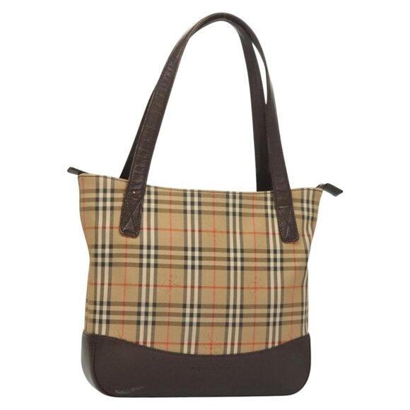 BURBERRY Nova Check Tote Bag Canvas Beige Silver Auth BA2880 - Picture 2 of 16